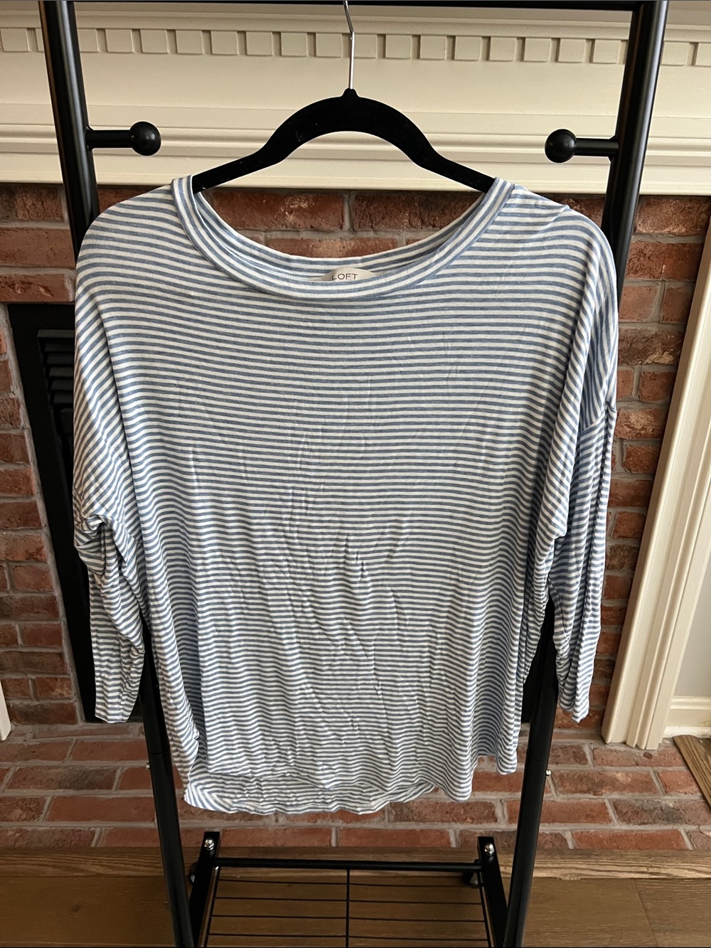 LOFT Light Blue & White Striped Long-Sleeve Boatneck Top